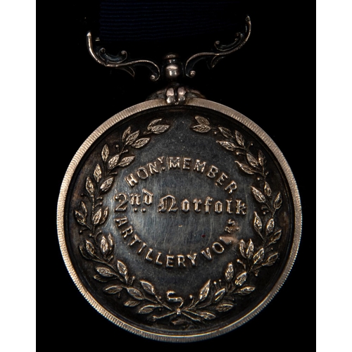 130 - 2nd Norfolk Artillery Volunteers Hon Member silver medal, piece 30mm with foliate swivel suspender. ... 