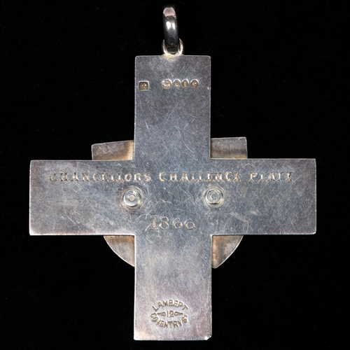 146 - An attractive silver shooting award of the Chancellor's Challenge Plate. In cross form, obverse: app... 