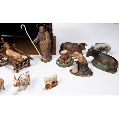 1 - A Nativity Set. 1930s/40s Spanish 25 piece Nativity set in painted clay/composite material. Featurin... 