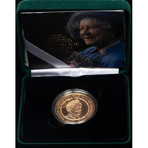 159 - Her Majesty Queen Elizabeth the Queen Mother, Gold proof memorial £5 crown, 1900-2002, Brilliant Unc... 