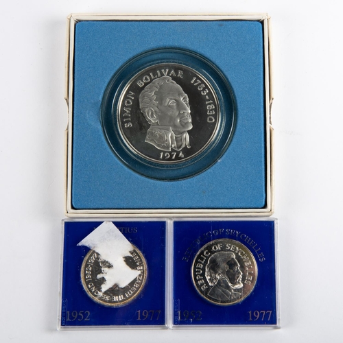 173 - Republic of Panama AR 20 Balboas 1974 Proof coin, Unc in original box. Seychelles AR 25 Rupees for E... 