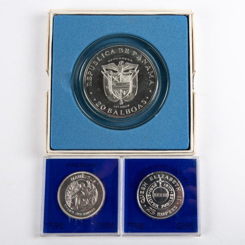 173 - Republic of Panama AR 20 Balboas 1974 Proof coin, Unc in original box. Seychelles AR 25 Rupees for E... 