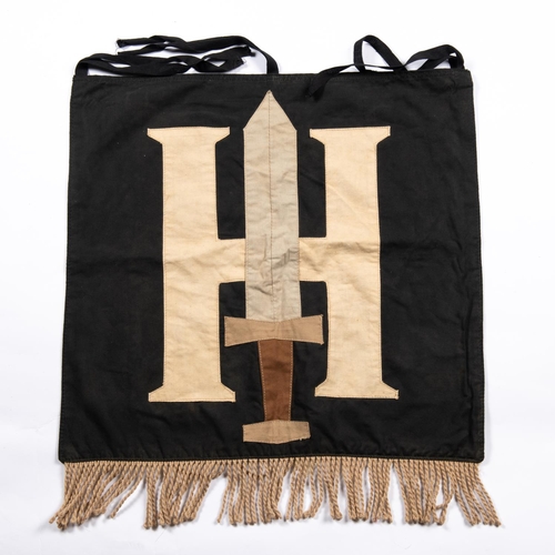 185 - A Third Reich SS trumpet banner, with applied SS runes on one side and on the other a capital “H” wi... 