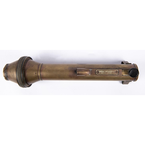 224 - A WWII brass signalling torch, by Shimwell Alexander and Co, morse tapper key, marked with broad arr... 