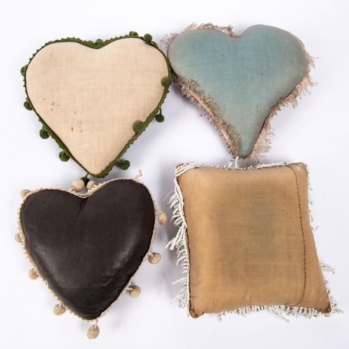 23 - Three early 20th century heart shaped sweetheart pin cushions, incorporating the badge of the Rifle ... 