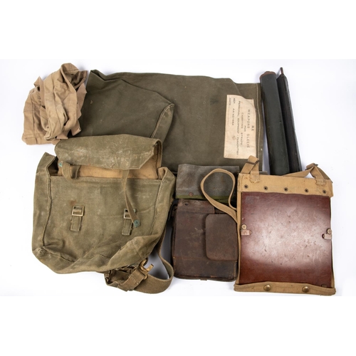 231 - A WWII steel amunition box dated 1943, containing a WWI folding saw dated 1918, case AF; various web... 