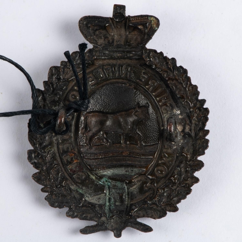 248 - A blackened brass shako badge of the Oxfordshire Rifle Volunteers. Near VGC  £80-100