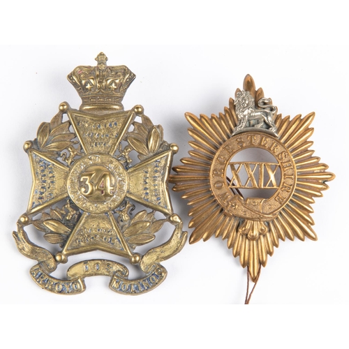 276 - Pre 1881 glengarry badges of the 29th and 34th Regiments of Foot, (the first not in K&K, the second ... 