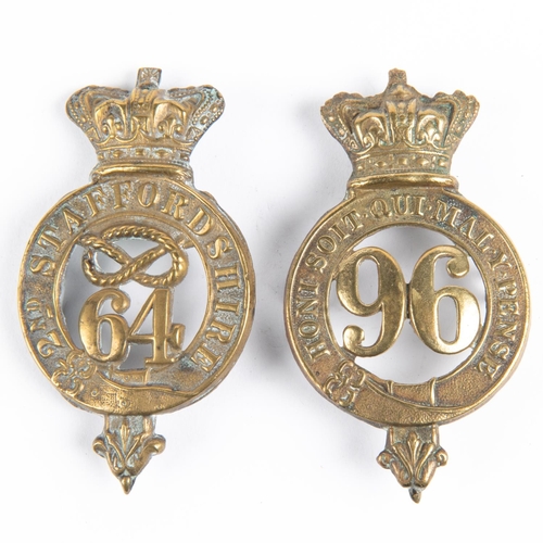 279 - Pre 1881 glengarry badges of the 64th and 96th Regiments of Foot (K&K 526 & 571), GC (the first slig... 