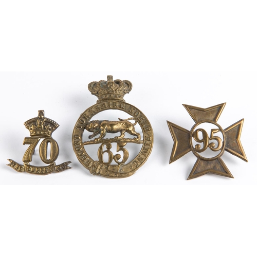 280 - Pre 1881 brass glengarry badges of the 65th, 70th and 95th Regiments of Foot (K&K 527, 533 and 570).... 