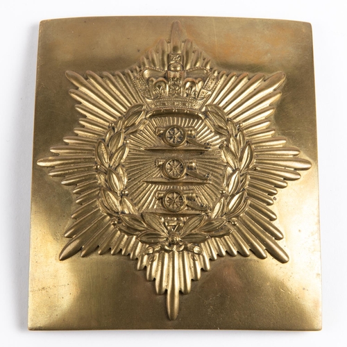 315 - A Royal Artillery rectangular brass shoulder belt plate, with mounted device as for Albert shako pla... 