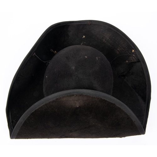 324 - A 19th century tricorn hat, with silk edging to the brim and gold bullion lace stripe to one side wi... 