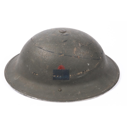 330 - An interesting WWII steel helmet, unit insignia both sides (black square with red semi circle above)... 