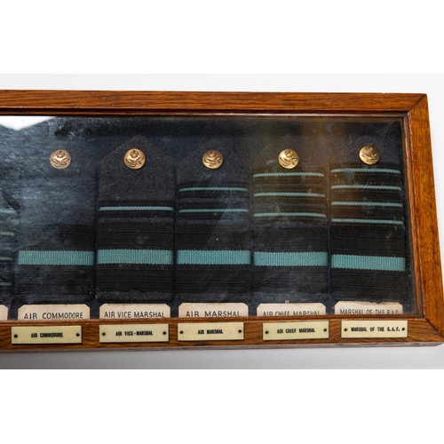 342 - A good quality museum display of Royal Air Force shoulder boards for Pilot Officer, Flying Officer, ... 