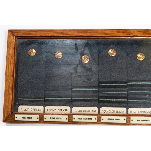 342 - A good quality museum display of Royal Air Force shoulder boards for Pilot Officer, Flying Officer, ... 