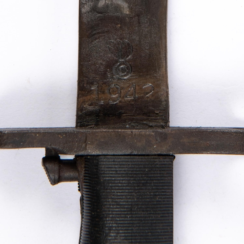 356 - A Garand knife bayonet 1943MI, dated 1942 with steel scabbard; also a similar 1943MI with plastic sc... 