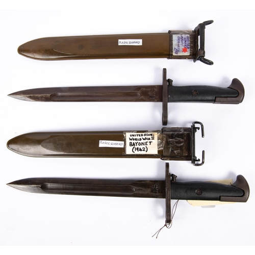 357 - 2 MI1943 knife bayonets, dated 1942 in plastic scabbards. VGC £80-100