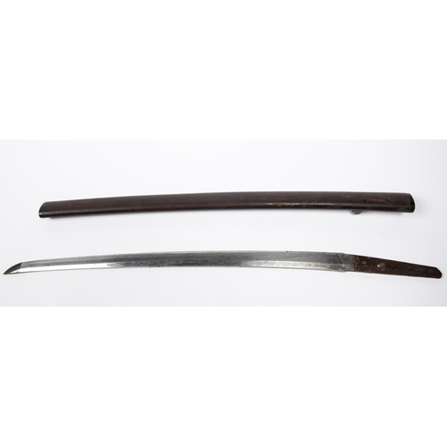 369 - A Japanese sword blade, 20”, with traces of wavy yakiba, the tang signed with six characters, in its... 