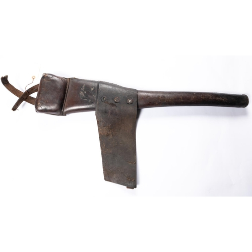 411 - A leather cavalry carbine bucket. Basically GC (the leather very hard). £60-80