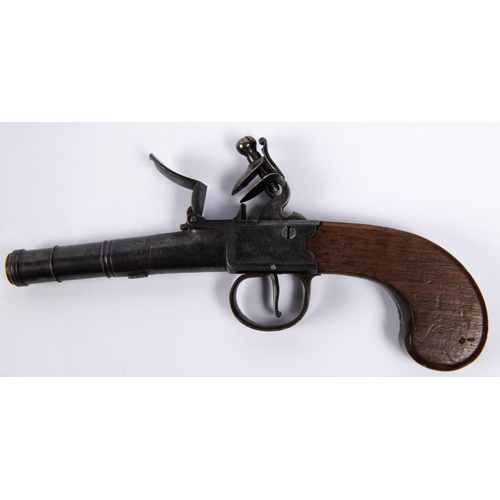 422 - A 55 bore cannon barrelled flintlock boxlock pocket pistol by A Weston of Lewes, c 1795, 8