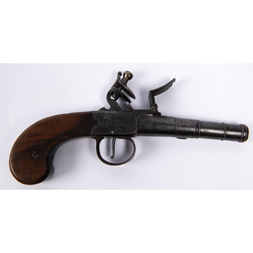 422 - A 55 bore cannon barrelled flintlock boxlock pocket pistol by A Weston of Lewes, c 1795, 8