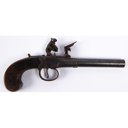 424 - A 44 bore flintlock boxlock pocket pistol by W Brown of Lewes, 8½