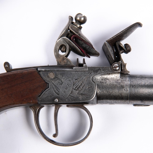 425 - A pair of 42 bore flintlock boxlock pocket pistols by Lowdell of Lewes, c 1825, 6¼