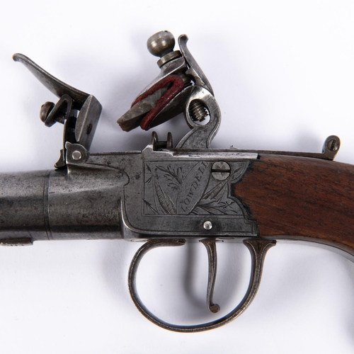 425 - A pair of 42 bore flintlock boxlock pocket pistols by Lowdell of Lewes, c 1825, 6¼