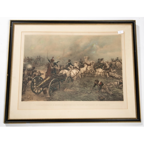 81 - 2 framed coloured prints: Capturing the French Battery at Waterloo, 34