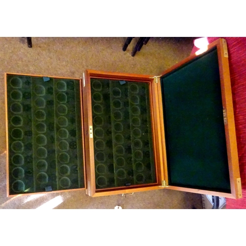 9 - A custom made brass bound wooden chest to house a collection of medallions, 21½