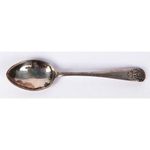 20 - A set of 6 silver regimental prize teaspoons, the stems terminating in the  badge and cypher of the ... 