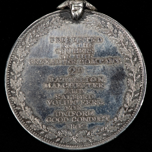 77 - Manchester and Salford Volunteers struck silver medal, obverse: bust of George III right with legend... 