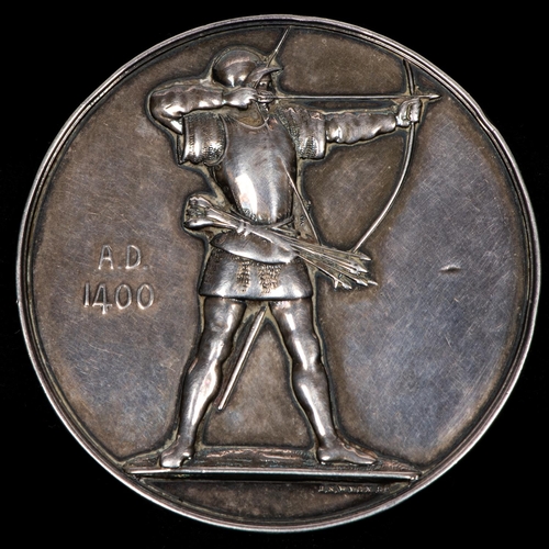 78 - 1st Manchester Rifles silver prize medal by J S Wyon, obverse Archer right with date AD 1400, revers... 