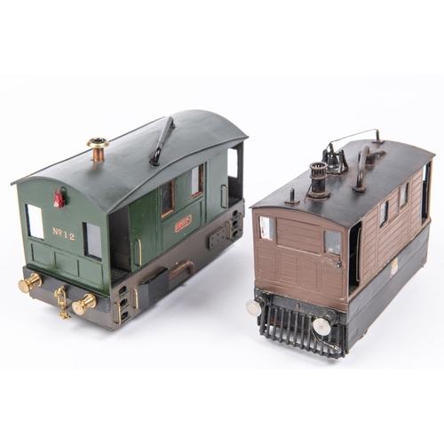 129 - 2x O gauge 0-4-0 Tramcars for 2-rail running. An LMS example in dark green and a BR example in brown... 