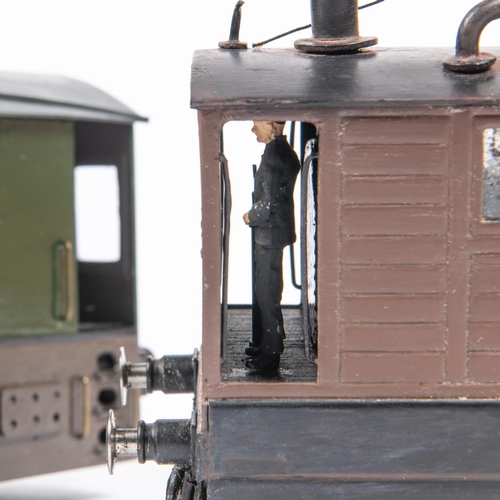 129 - 2x O gauge 0-4-0 Tramcars for 2-rail running. An LMS example in dark green and a BR example in brown... 