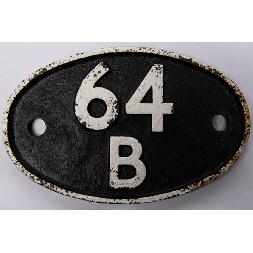 14 - Locomotive shedplate 64B Haymarket 1950-1973. Cast iron plate in good, believed to be unrestored con... 