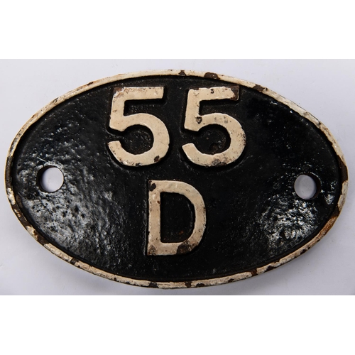 15 - Locomotive shedplate 55D, Royston 1957-1971. Cast iron plate in good, believed to be unrestored, con... 