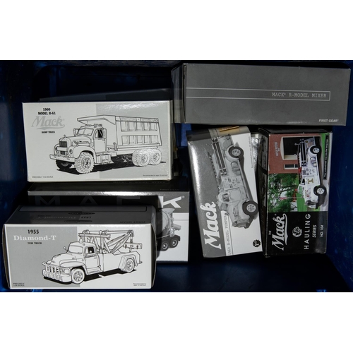 185 - 10 First Gear 1:34 scale Trucks. 3x 1960 Mack Model B61 Dump Truck, N.Y. Thru, Triangle Inc and Bard... 