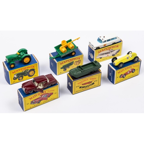 270 - 6x Matchbox Series. 50b; John Deere Laz Tractor in green with black tyres. 51b; Tipping Trailer in g... 