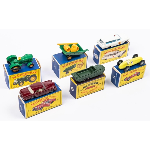 270 - 6x Matchbox Series. 50b; John Deere Laz Tractor in green with black tyres. 51b; Tipping Trailer in g... 