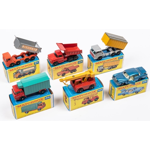 279 - 6x Matchbox Series. 42c; Iron Fairy Crane in red and yellow. 44c; GMC Refrigerator Truck in red with... 