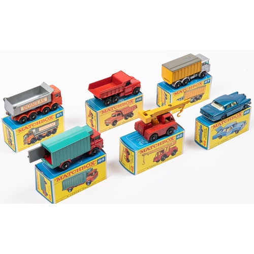 279 - 6x Matchbox Series. 42c; Iron Fairy Crane in red and yellow. 44c; GMC Refrigerator Truck in red with... 