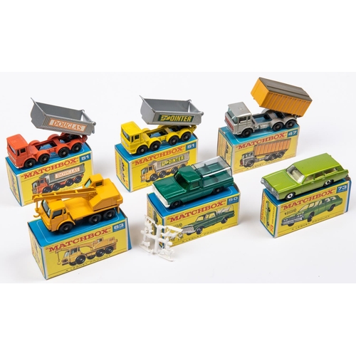 280 - 6x Matchbox Series. 47c; DAF Tipper Container Truck in silver with yellow container. 50c; Ford Kenne... 