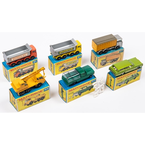 280 - 6x Matchbox Series. 47c; DAF Tipper Container Truck in silver with yellow container. 50c; Ford Kenne... 