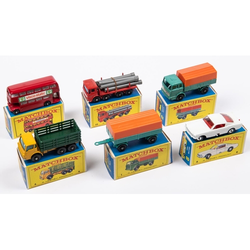 284 - 6x Matchbox Series. 1e; Mercedes Truck in turquoise and orange. 2d; Mercedes Trailer in turquoise an... 