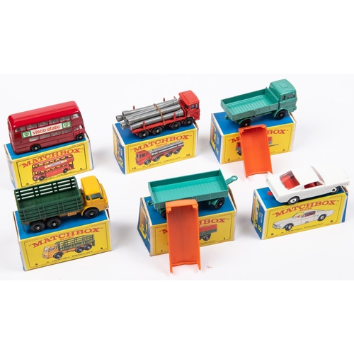 284 - 6x Matchbox Series. 1e; Mercedes Truck in turquoise and orange. 2d; Mercedes Trailer in turquoise an... 