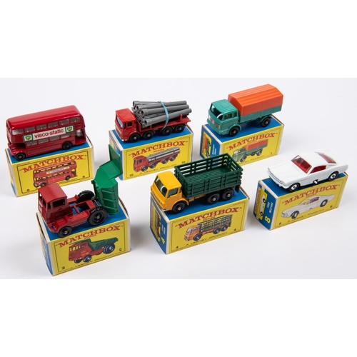 285 - 6x Matchbox Series. 1e; Mercedes Truck in turquoise and orange. 2c; Muir-Hill Site Dumper in red and... 