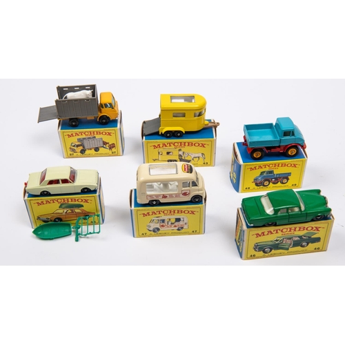 291 - 6x Matchbox Series. 37c; Dodge Cattle Truck in yellow and grey with 2x cows. 43c; Pony Trailer in ye... 