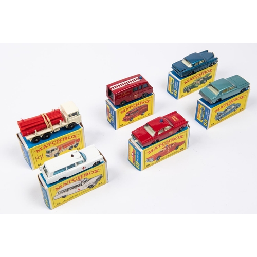 294 - 6x Matchbox Series. 46c; Mercedes 300SE Coupe in metallic blue with black plastic wheels. 53c; Ford ... 