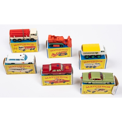 295 - 6x Matchbox Series. 54b; Cadillac Ambulance in white. 58c; DAF Girder Truck in white. 58b; Drott Exc... 